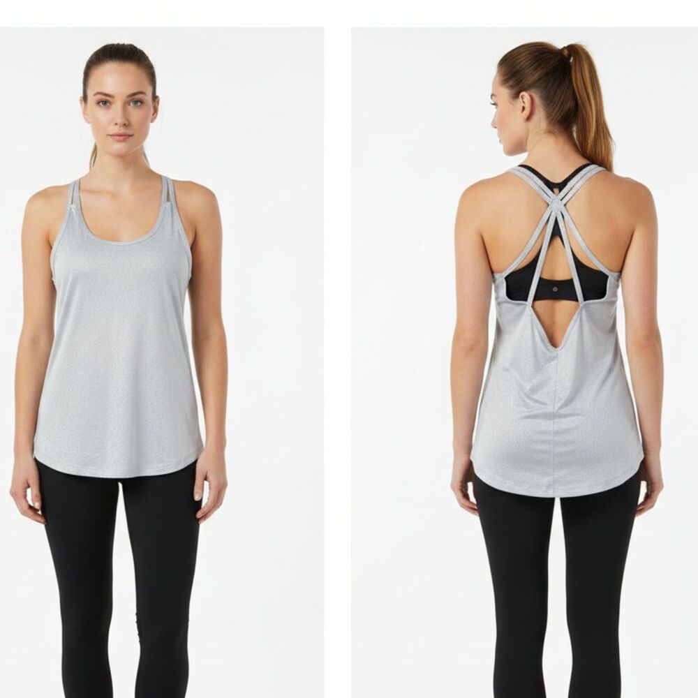 Apana Gray Sleeveless Strappy V Back Sport Tank Top M